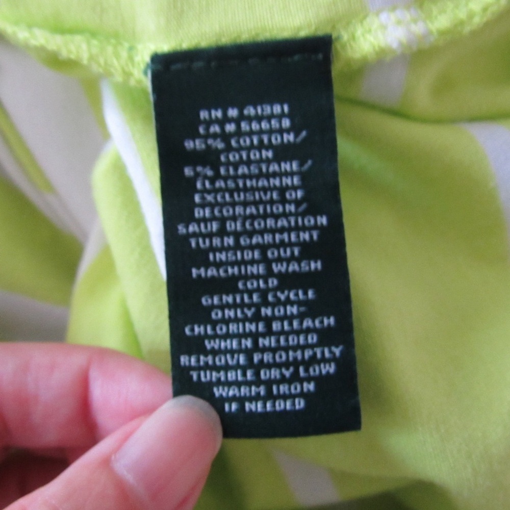 Lauren Ralph Lauren Striped Short Sleeve Tee XL Neon Yellow White Crewneck - Picture 9 of 9